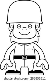 A cartoon soldier sasquatch smiling.