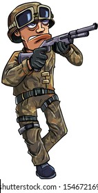 Cartoon soldier with a shotgun. Isolated