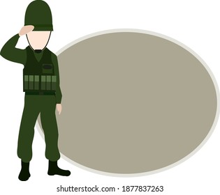 Cartoon-Soldat stehend und ovaler Rahmen Vektorgrafik süße Besetzung