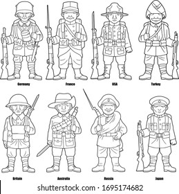 Cartoon Soldiers Countries Participating First World Stock Vector ...