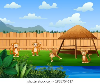 Cartoon of some monkeys playing in the park