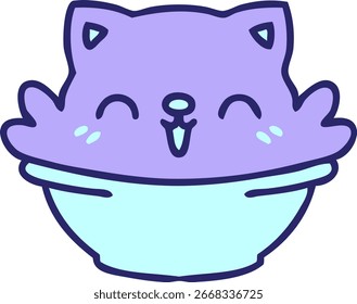cartoon of some sort of cute cat pudding bowl thing in bright neon color