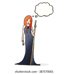 cartoon sorceress  with thought bubble