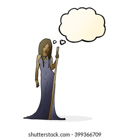 cartoon sorceress  with thought bubble