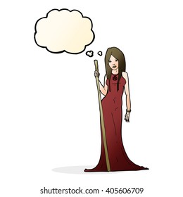 cartoon sorceress  with thought bubble
