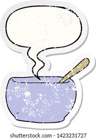 cartoon soup bowl with speech bubble distressed distressed old sticker
