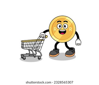 Cartoon of south african rand holding a shopping trolley , character design