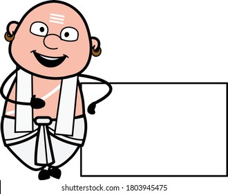 Cartoon South Indian Pandit With Empty Banner