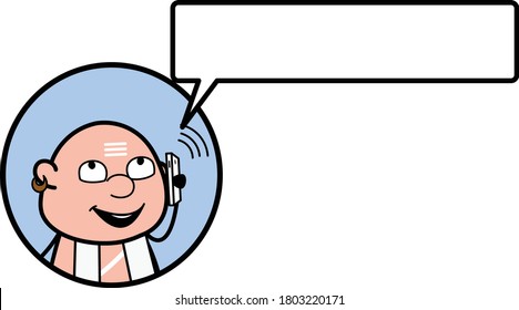 Cartoon South Indian Pandit on Phone