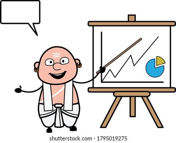 Cartoon South Indian Pandit with Presentation Baord Character Design Illustration