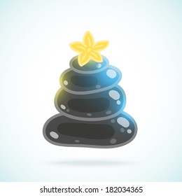 Cartoon spa stones and frangipani flower. Vector spa illustration