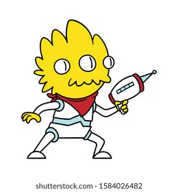 Cartoon Space Alien With Ray Gun Illustration