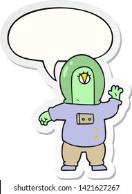 desenho animado espaço alienígena com discurso bolha adesivo