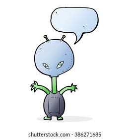 cartoon space alien with speech bubble