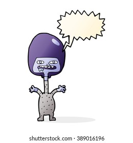 cartoon space alien with speech bubble