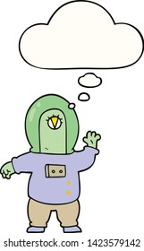 cartoon space alien with thought bubble