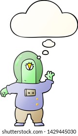 cartoon space alien with thought bubble in smooth gradient style
