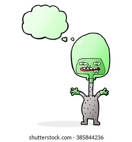 cartoon space alien with thought bubble