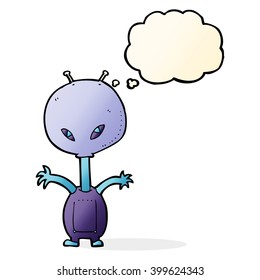 cartoon space alien with thought bubble