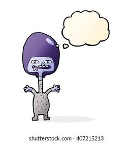 cartoon space alien with thought bubble