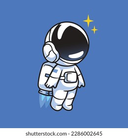 Cartoon space astronaut flaying logo