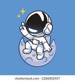 Cartoon space astronaut sitting on the moon logo