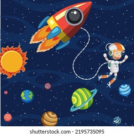 Cartoon space background with astronaut illustration