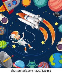 Cartoon space background with astronaut illustration