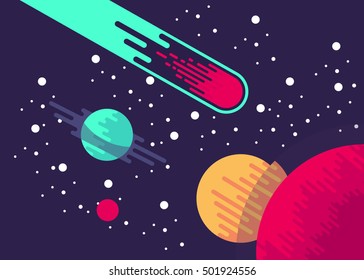 Cartoon space background with bright stars. Night starry sky. Vector illustration.