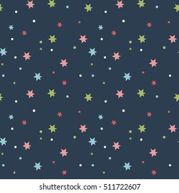 Cartoon space background with cartoon planet and stars. Outer space cartoon background. Space background for kids diploma or kids books. Cartoon space vector illustration. Cartoon galaxy and cosmos.