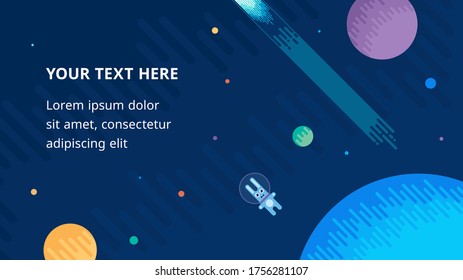 Cartoon space background with planets and asteroid. Suitable for posters, presentation slides, covers etc. Flat vector illustration