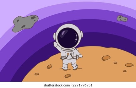 Cartoon space background template illustration, astronauts in the galaxy background illustration