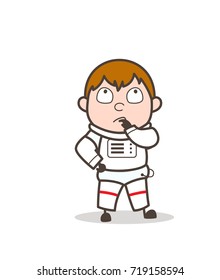 Cartoon Space Boy Thinking and Making a Plan Vector Illustration