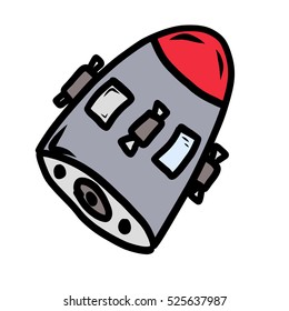 Cartoon of a space capsule Hand drawn original make believe image