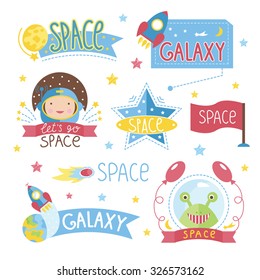  Cartoon space characters on white background