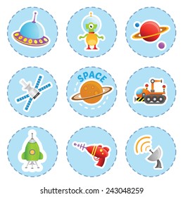 Conjunto de iconos de elementos de espacio de dibujos animados
