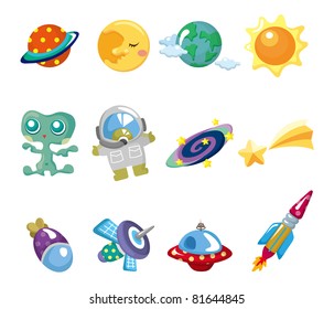 cartoon space element icons set