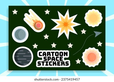 Cartoon space flat illustration sticker set