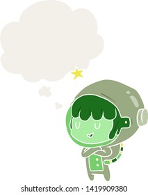 cartoon space girl with thought bubble in retro style