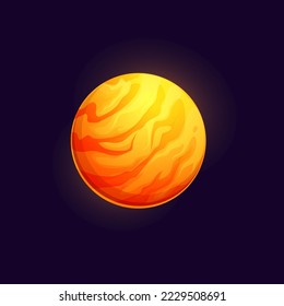 Cartoon space hot planet with lava surface and fire, vector galaxy world game icon. Fantasy galactic and magic planet, mars or alien sun in universe, red fire meteor or asteroid with fiery lava