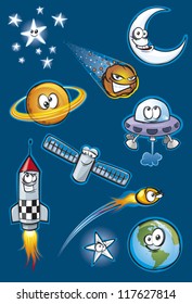 Cartoon space icon set