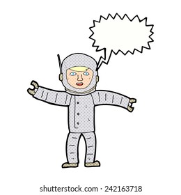 cartoon space man with speech bubble