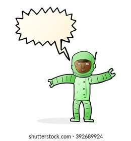 cartoon space man with speech bubble