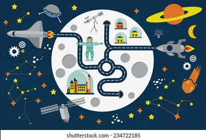 Cartoon Space With Map Pattern