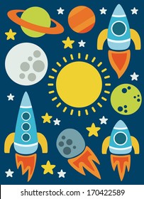 cartoon space objects collection. vector illustration