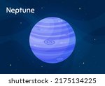 Cartoon space planet Neptune vector illustration. Celestial sphere object graphic concept with space planet Neptune on starry night sky cartoon style background for universe art decoration.