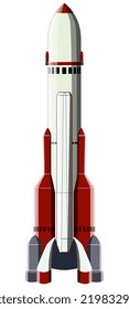 Cartoon space rocket with elongated body isolated on white. Vector design element.