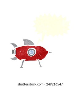 cartoon space rocket with speech bubble