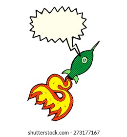 cartoon space rocket with speech bubble