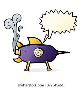 Cartoon-Raumrakete mit Sprachblase